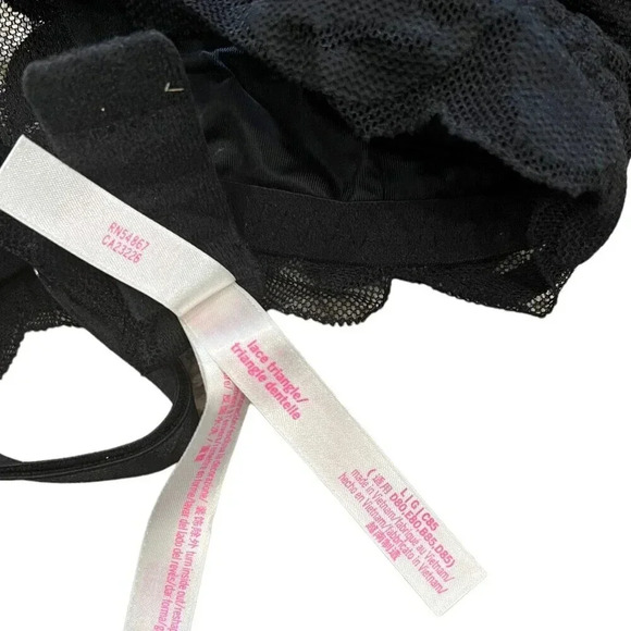 Victoria’s Secret PINK Black Triangle Lace Flower Applique Bralette L - Picture 5 of 6